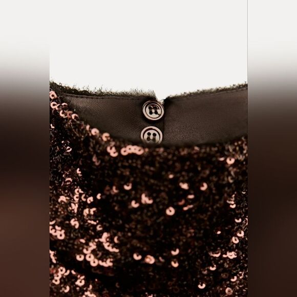 RUNS LARGE NWT ZARA SEQUIN LONG DRESS ZW COLLECTION Mocha Color - Picture 13 of 15